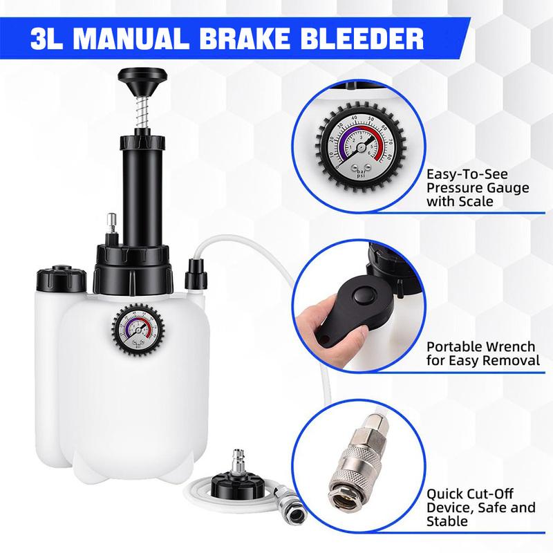 4 Port Manual Brake Fluid Changer with Waste Oil Pot Adapter Wrench 3L Automotive Brake Oil Replacement Tool Pressure Pumping