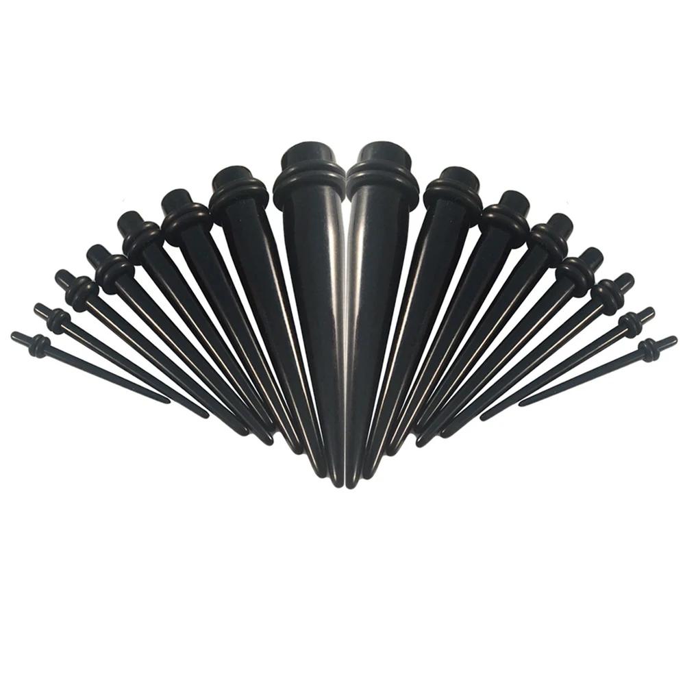 

16 шт. Разноцветный акриловый конус для пирсинга уха, плаг, расширитель, 14G (1.6mm) - 00г (10мм) Набор для растягивания тоннелей в плоти чёрный