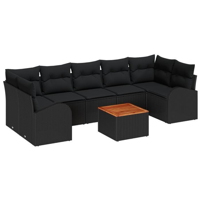 VidaXL Ensemble de canapé de jardin 8 pièces avec coussins noir poly rattan acacia 3347548