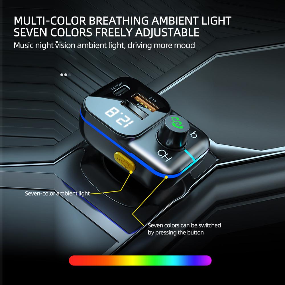 Bluetooth 5.0 Auto-Adapter FM-Transmitter Dual USB3.1A+PD3.1A Ladegerät Display MP3-Player Autoelektronik Zubehör