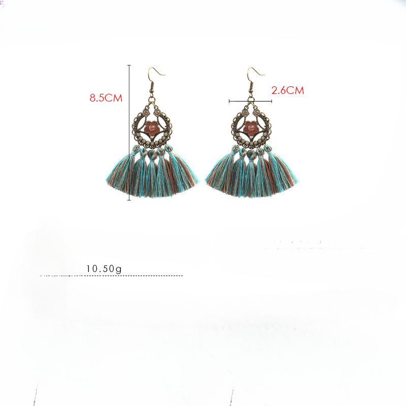 GemChic Women's New Vintage Geometric Metal Turquoise Long Tassel Fringe Earrings Ethnic Fashion Hook Earrings Birthday Christmas Jewelry Gift