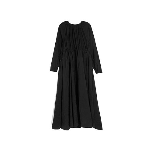 

XITAO свободное модное однотонное повседневное платье со складками и завязками WLD10053 One Size чёрный