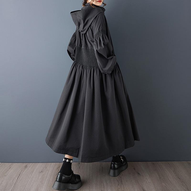 Long Sleeve Oversized Black Hooded Vintage Casual Loose Autumn Spring Winter Trench Coat for Women Outerwear