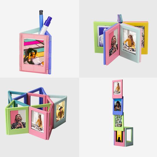 2Pcs Fridge Magnetic Photo Frame Exquisite Workmanship Colorful Strong Magnet Picture Frames for Home Room