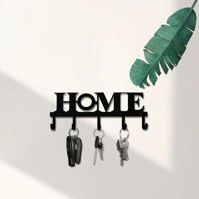 Vintage Black Metal Wall-Mounted Key Holder – Rustic Key Hanger with Hooks for Coats, Towels, and Home Décor