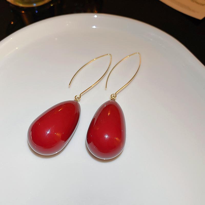 Silver Needle Ankara Red Geometric Stud Earrings Female Korean Ins Fashion Design Earrings High-end Exquisite Earrings