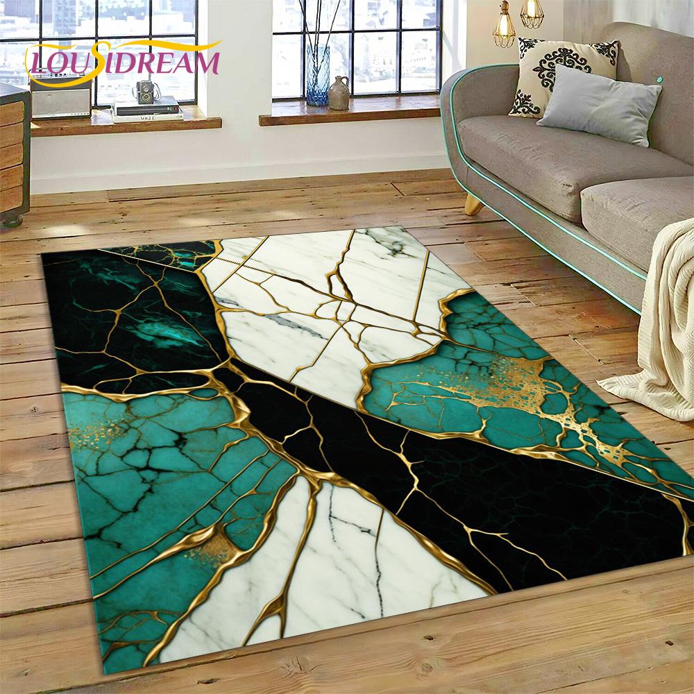Dream Colour Marble Blue Green Gold Luxurious Carpet Rug for Home Living Room Bedroom Sofa Doormat Decor,Area Rug Non-slip Mat