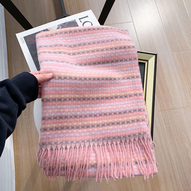 Women's Faux Cashmere Plaid Scarf - Korean Style, Thick & Warm Autumn/Winter Shawl