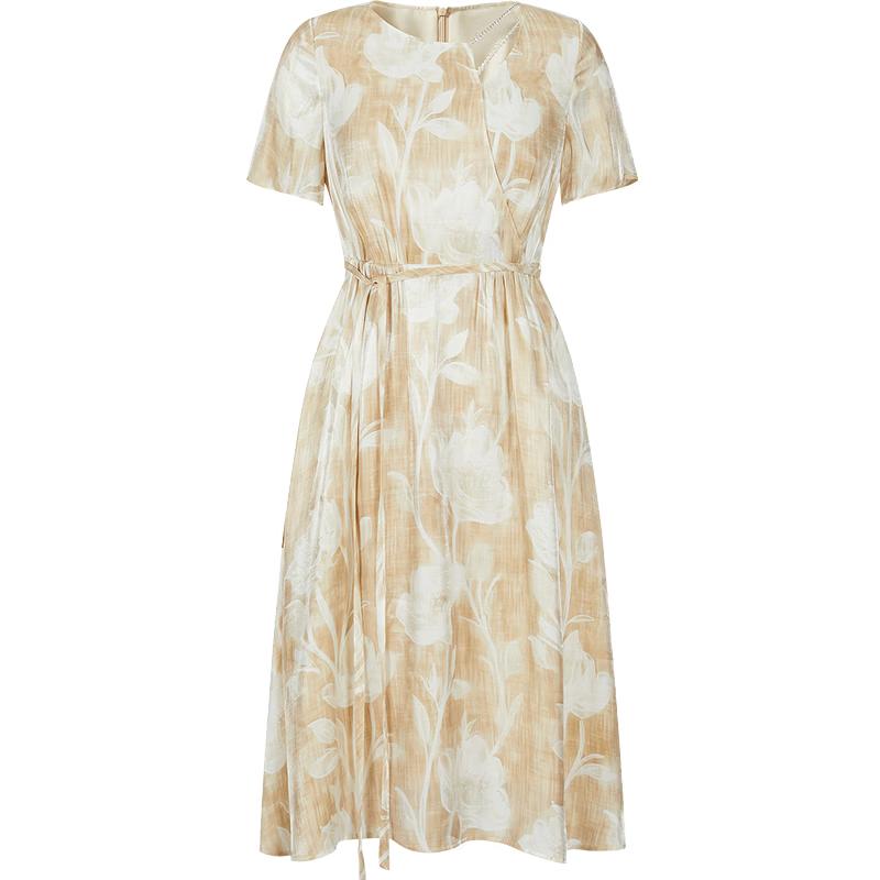 Jiu Zi Annakol Women s Shimmering Floral Print Belted Midi Dress 2XL