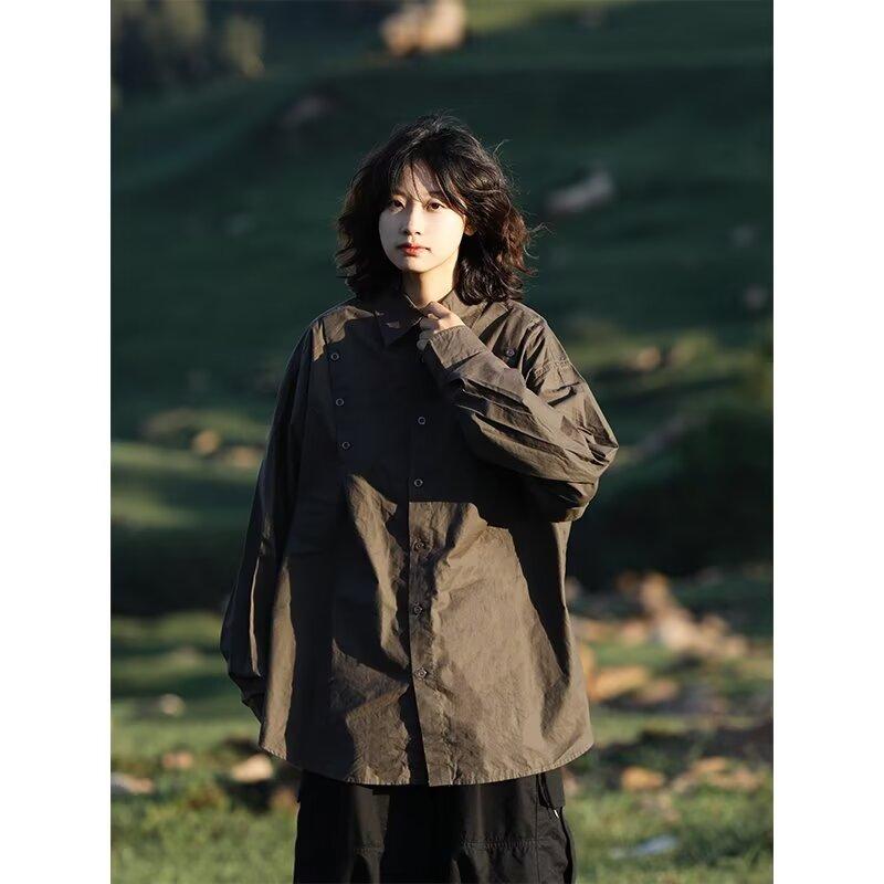 Shirt Men's Long-Sleeved Cotton Oversize Loose Niche Design Breasted Top Trendy Casual Shirt Men