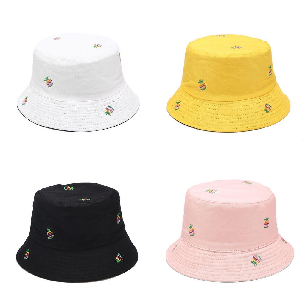 Sommer Ananas Stickerei Zweiseitiger Sonnenhut Mit Atmungsaktiver Baumwolle Für Männer Frauen Strand Reisen