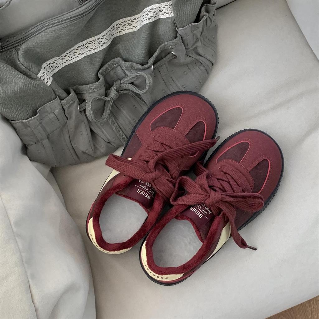 Jesień/Zima 2024 Retro Ciepłe Bawełniane Okrągły Nosek Wyściełane Futerkiem Buty Deskorolkowe Codzienne Niemieckie Trenery Buty Zimowe dla Kobiet i Mężczyzn