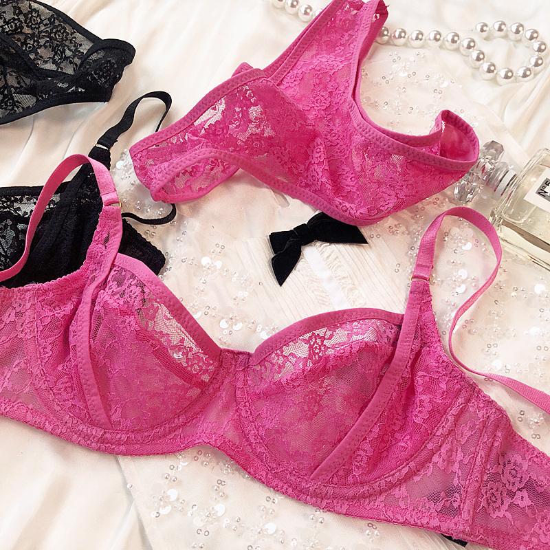 Set de lenjerie intimă franțuzească sexy pentru femei Set de sutien cu broderie din dantelă ultra subțire, confort de vară, sutien respirabil și seturi de lenjerie cu spatele T