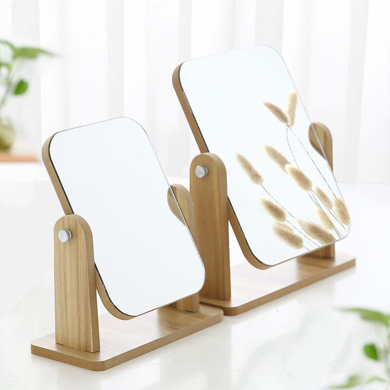 Foldable Wooden Desktop Makeup Mirror, Single-Sided Vanity Mirror for Women, Portable for Dorms, Available in Large & Small Sizes.