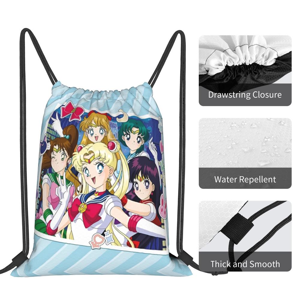 Custom Sailors Anime Moons Drawstring Backpack Women Men Gym Sport Sackpack Portable Bishoujo Training Bag Sack