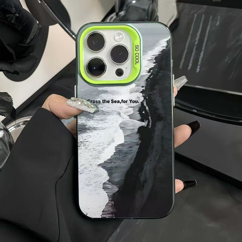 The new black wind seaside is suitable for iphone17 mobile phone case Apple 15promax/14 anti-drop 13pro16 Europe and America