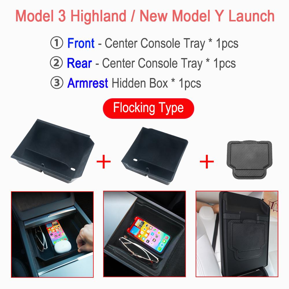 Center Console Organizer For New Tesla Model 3 Highland Model Y Launch Tray Armrest Storage Box Cup Holder Mats Trim Accessories