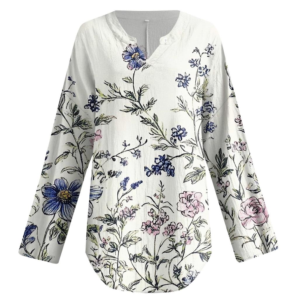 Women's T Shirt Tee Printed Long Sleeve Daily Weekend Fashion Basic V Neck Curved Hem Regular Top