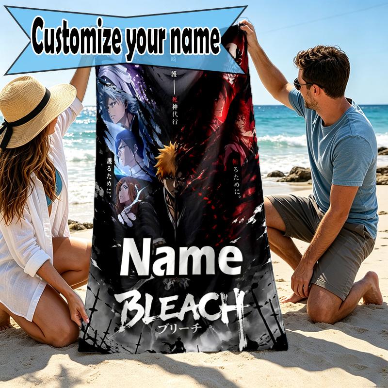 Custom Name Personalized BLEACH Print Beach Towel, for Trip Camping Beach Party Home Decor, Birthday Gift for Family & Friends