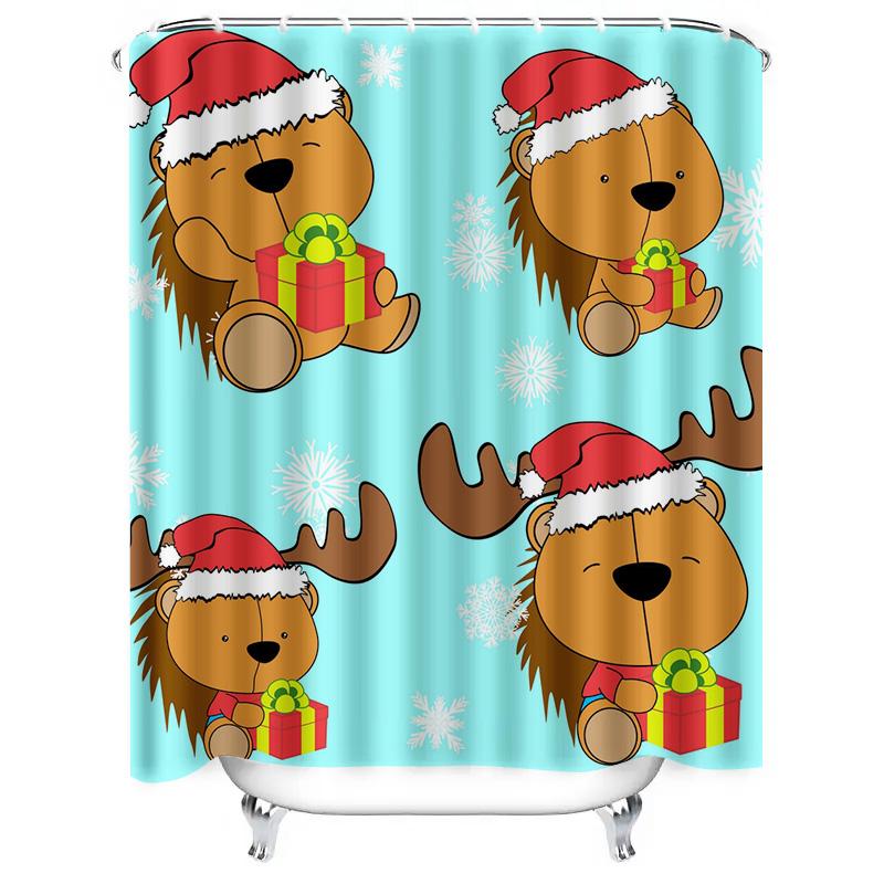 Tu Lion Christmas Shower Curtain Cute Holiday Forest Animals Festive Holiday Decor Bathroom Set Waterproof Home Decor Gift