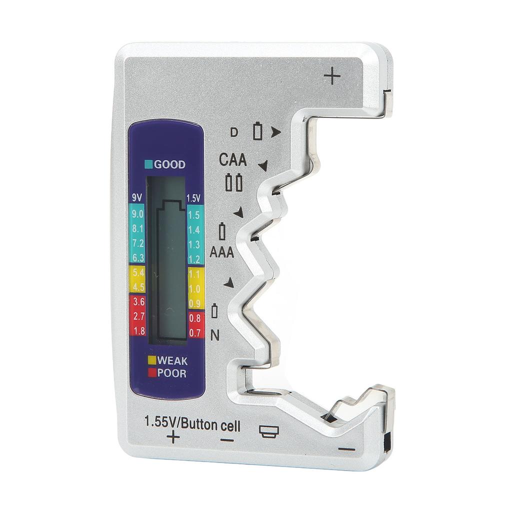 Digital Battery Capacity Gauge Tester Universal D C N AAA AA 9V 1.5V Button Cell Analyzer Silver