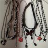 Y2K Punk Pink Flower Mushroom Star Butterfly Chain Necklaces For Women Black Crystal Bead Choker Gothic Aesthetic Charms Jewelry