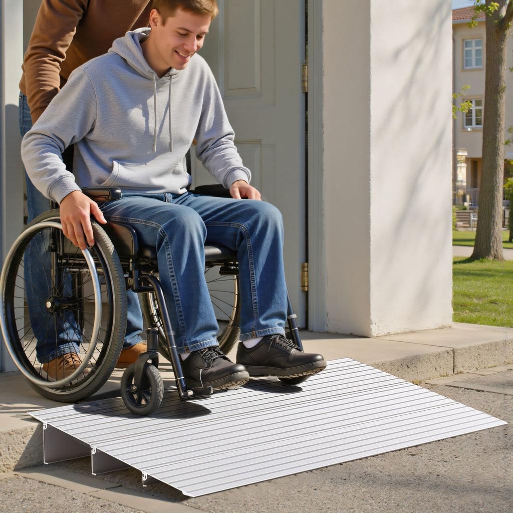 Door Threshold Ramp, 87 Mm Rise, Aluminum Alloy Threshold Ramp Rated 363 Kg Load Capacity, Handicap Ramps for Home Steps for Wheelchair, Scooters,