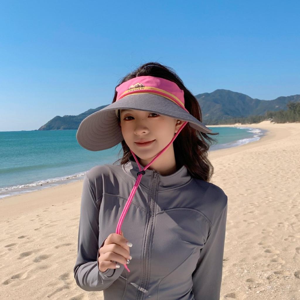 Outdoor Big Edge Empty Top Hat Women's Summer Travel Sun Protection Sun Hat Foldable Ponytail Cycling Sun Hat