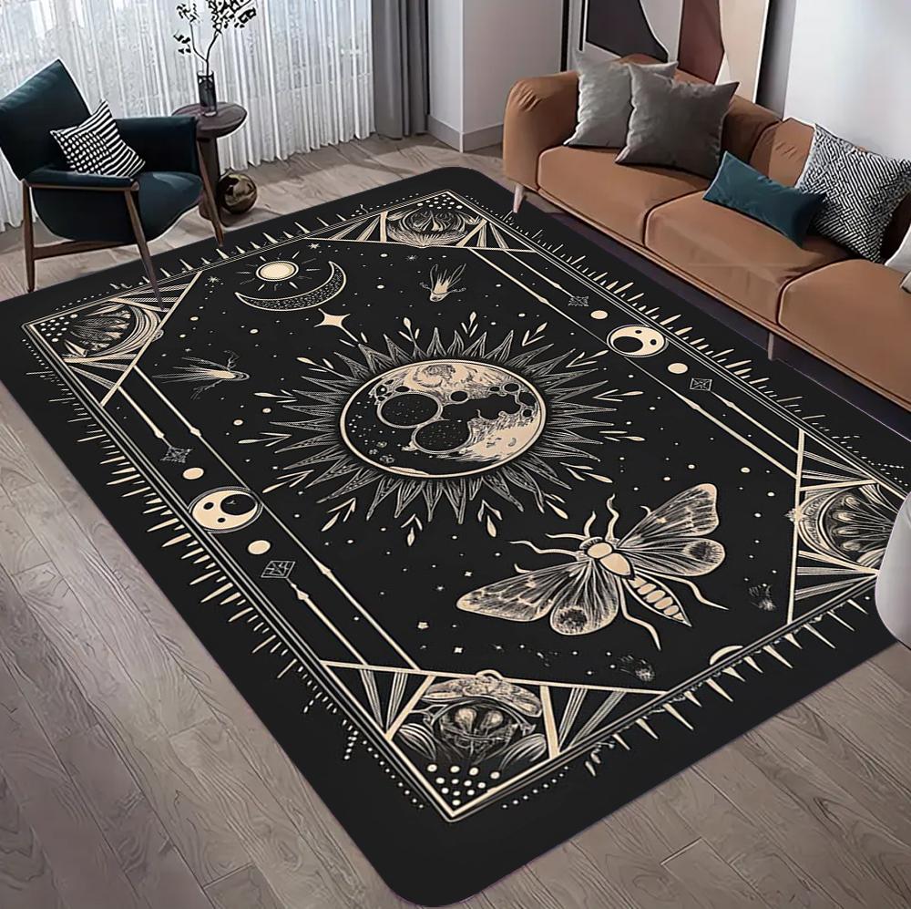 Witch Sun Moon Pentagram Gothic Area Rug Non-Slip Altar Carpet for Living Room Sofa Table Decor Doormat