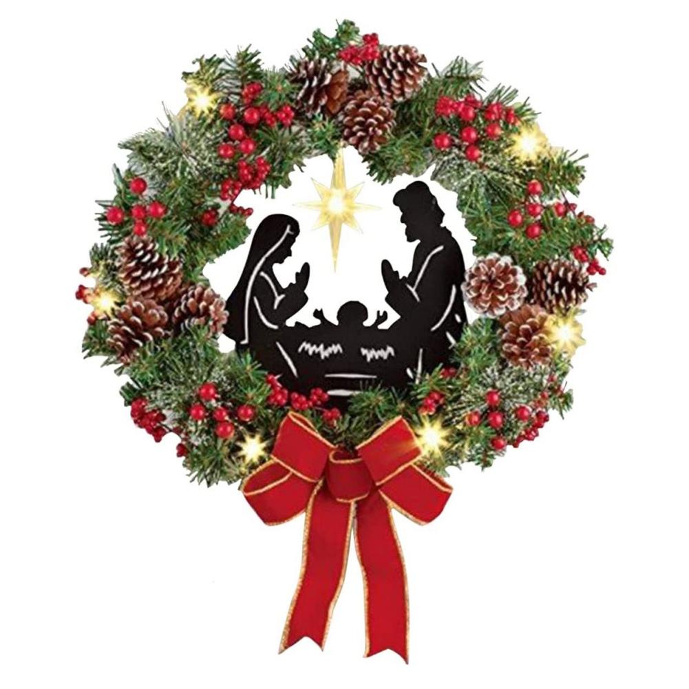 

Рождественский венок «Рождество Христово» Декоративный венок Рождественский венок с Иисусом Венок из красной сосны и бабочки Светодиодный декоративный