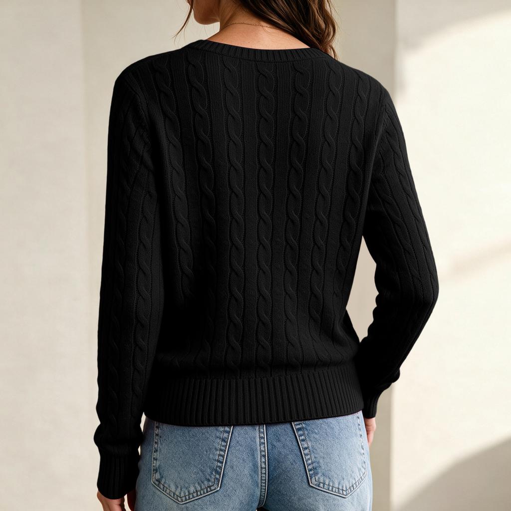 Maglione da Donna a Manica Lunga con Scollo a V a Treccia Colore