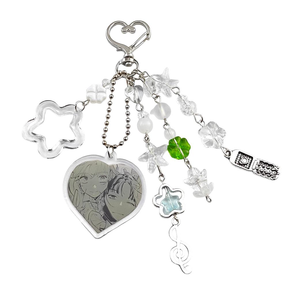 The Guy She Was Interested In Wasn't a Guy At All/Green Yuri Keychain Cute Anime Heart Keyring Handmade Beaded Accessory
