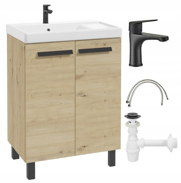 Bathroom set: cabinet with washbasin 80x60, tap, siphon, click-clack plug Bonita