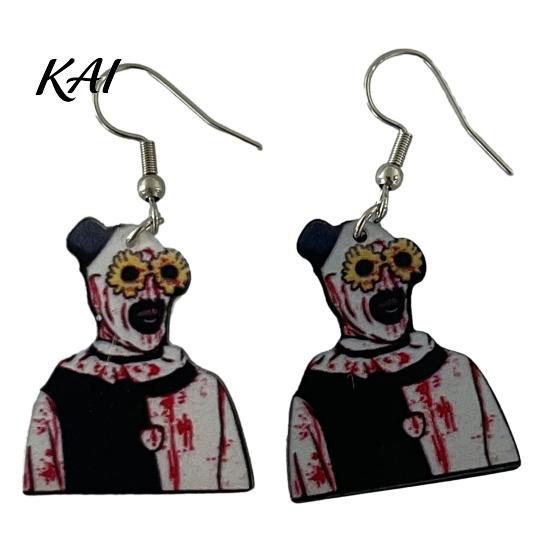 Vintage Style Horror Earrings 1 Pair Halloween Theme Dangle Drop for Women, Scary Blood Gothic Acrylic Clown Earrings, Creative Punk Jewelry Costume,