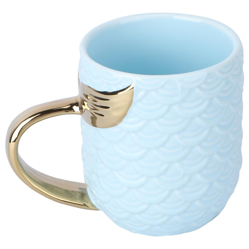 Creative Sky-Blue Pearl Gold Mermaid Tail Ceramic Coffee Mug Perfect for Hot Cold Drinks Birthday Wedding Gift Mermaid Mug