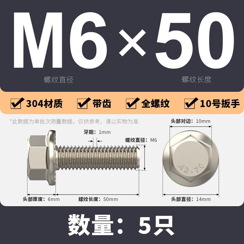 LedWei 304 Stainless Steel External Hex Flange Head Anti-slip Bolts