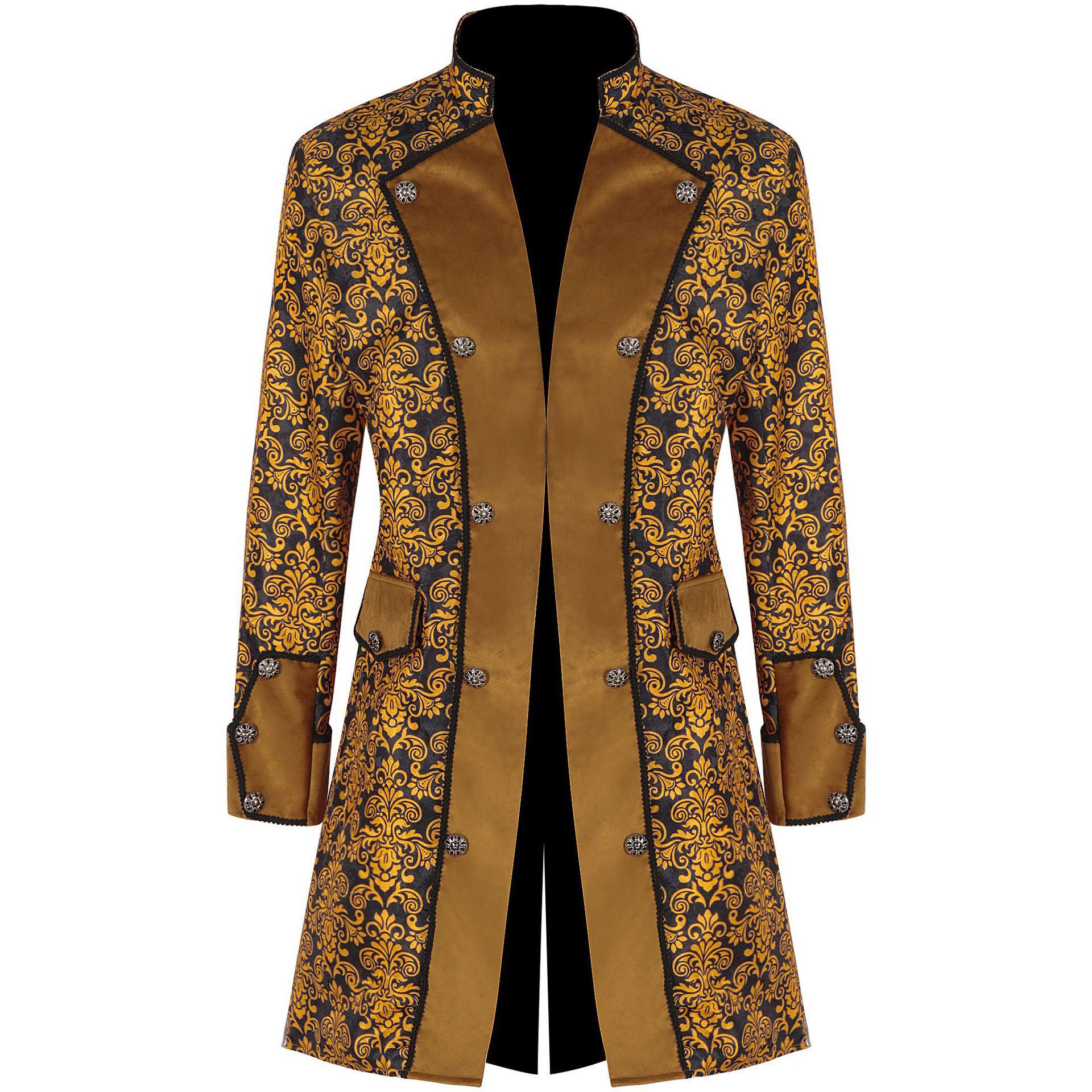 

2024 New Men s Solid Color Fashion Steampunk Retro Overcoat with Stand-Up Collar L
