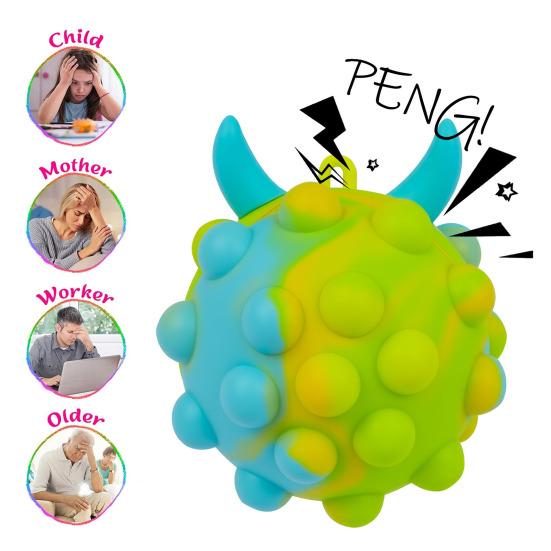 Bubble Popping Devil Horn Ball Stress Relief Push Bubble Ball Toy with Ball Chain Decompression Silicone Ball Fidget Toy