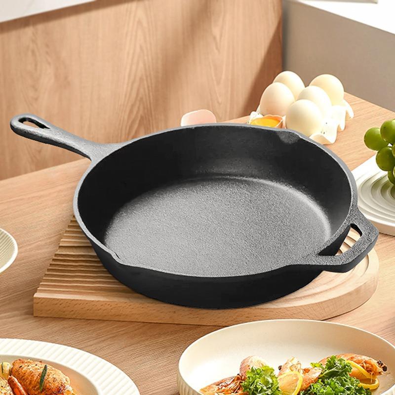 Cast iron ear frying pan 10 inch 12 inch flat bottom frying pan pig iron pancake pan iron pan uncoated wok induction cooker