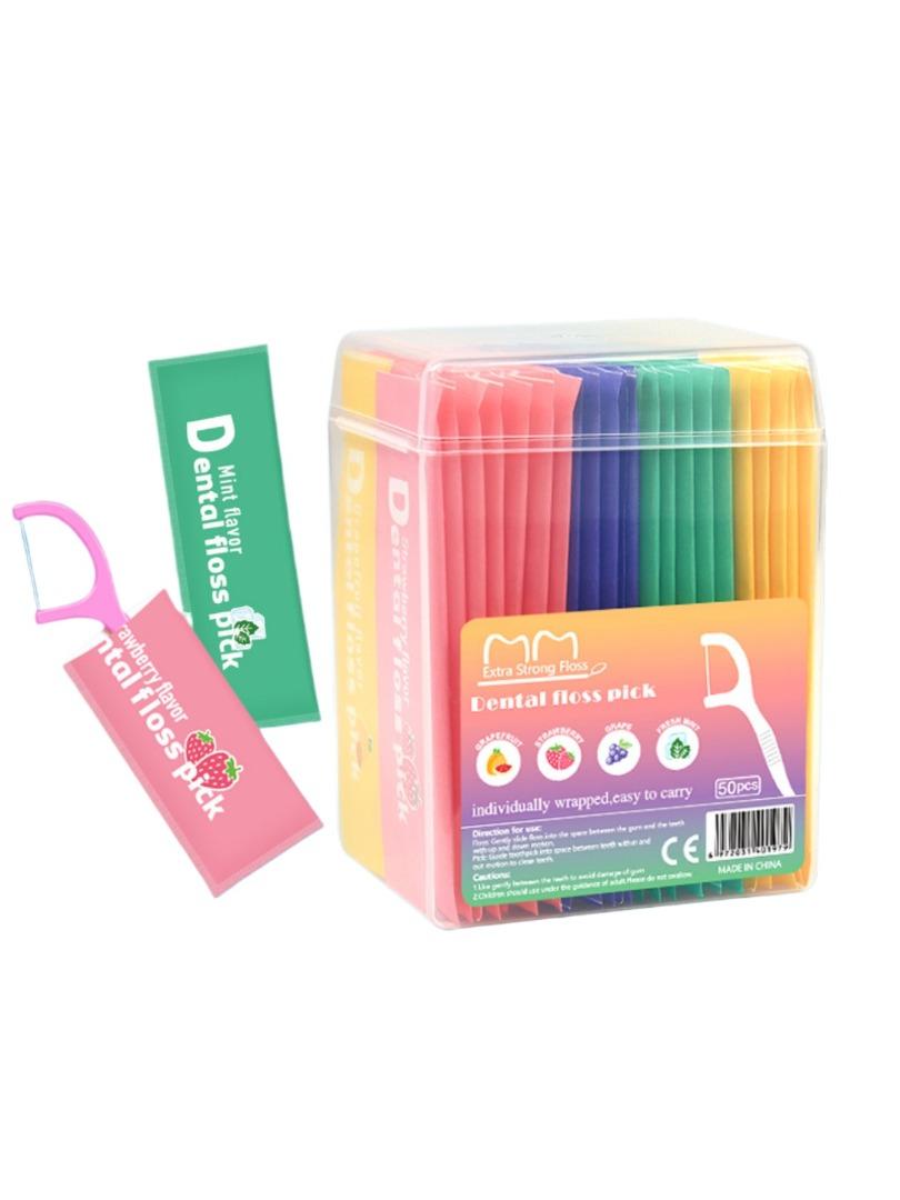 50pcs Fruit Flavored Ultra-fine Dental Floss Picks Portable Disposable Oral Care Tools Interdental Cleaner for Fresh Breath