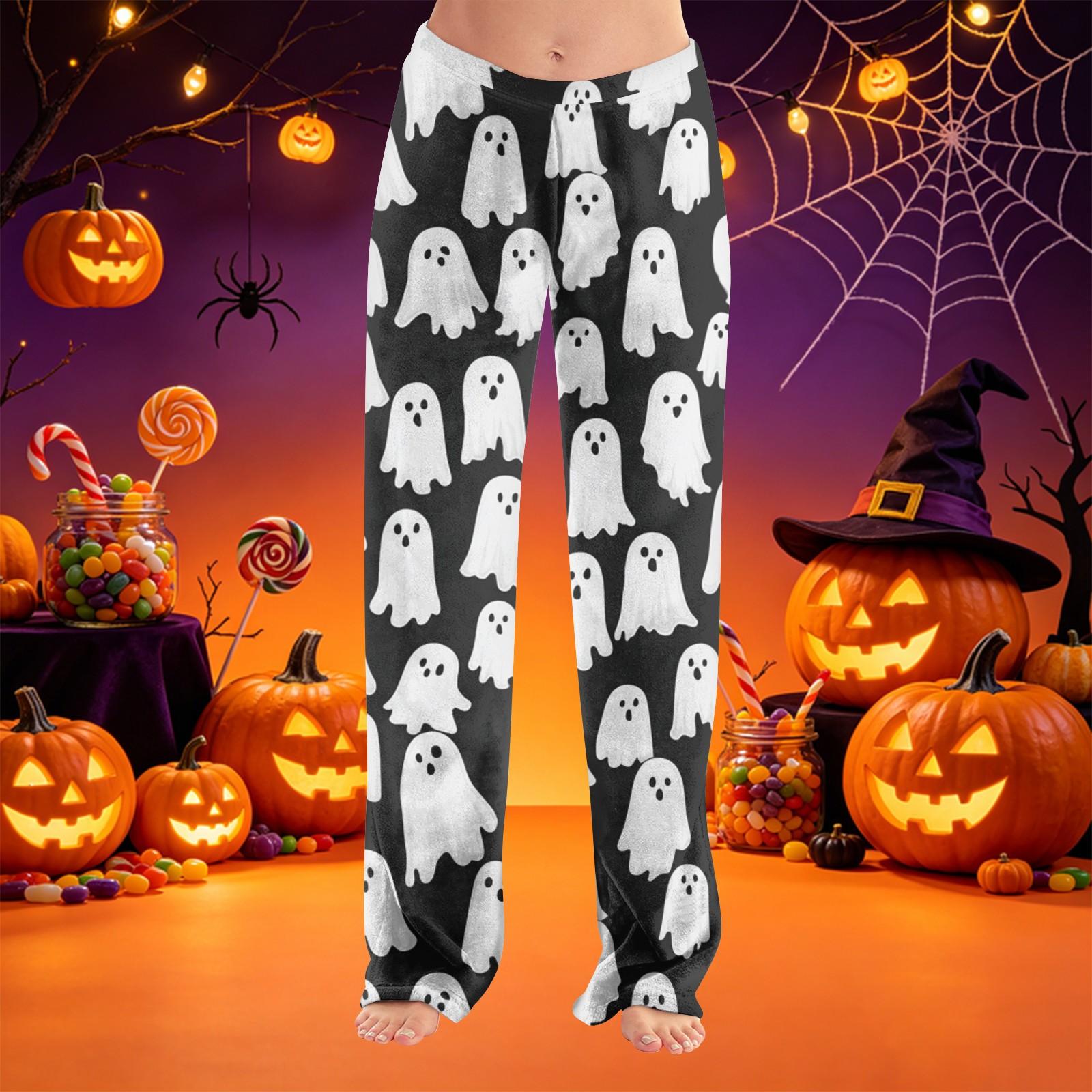 Women s Halloween Print Pants - Plush Casual Pants for Holiday S