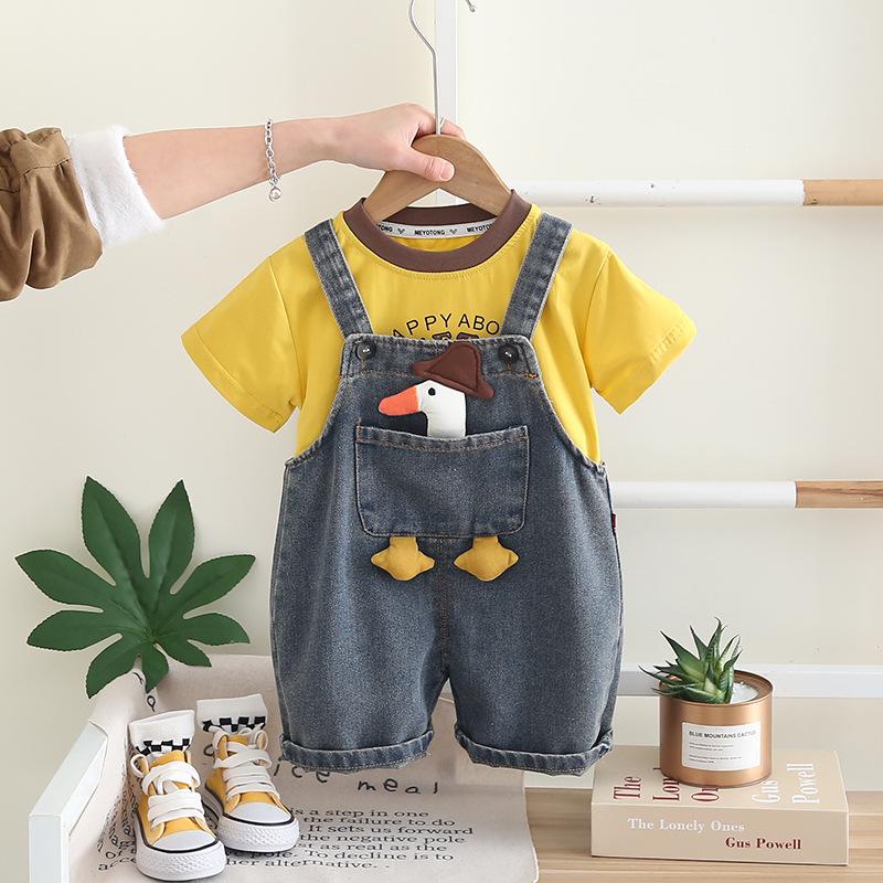 

Baby Boys Girls Clothes Suit Summer Children Boys T-Shirt Overalls 2Pcs/Sets Toddler Casual Costume Infant Kids Tracksuits 120 жовтий