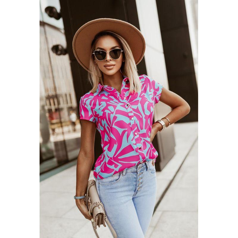 

Fashion Summer New Fashion Polo Collar Single-Breasted Floral Print Work Clothing Ol Short-Sleeved Shirt Shirt Shirt Shirt Shirt Red M