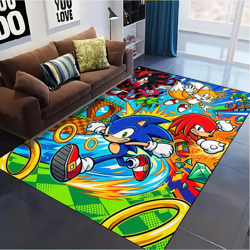 Blue Hedgehog Cartoon Carpet Rug for Living Room Bedroom Home Sofa Decoration,Kids Play Non-slip Floor Mat