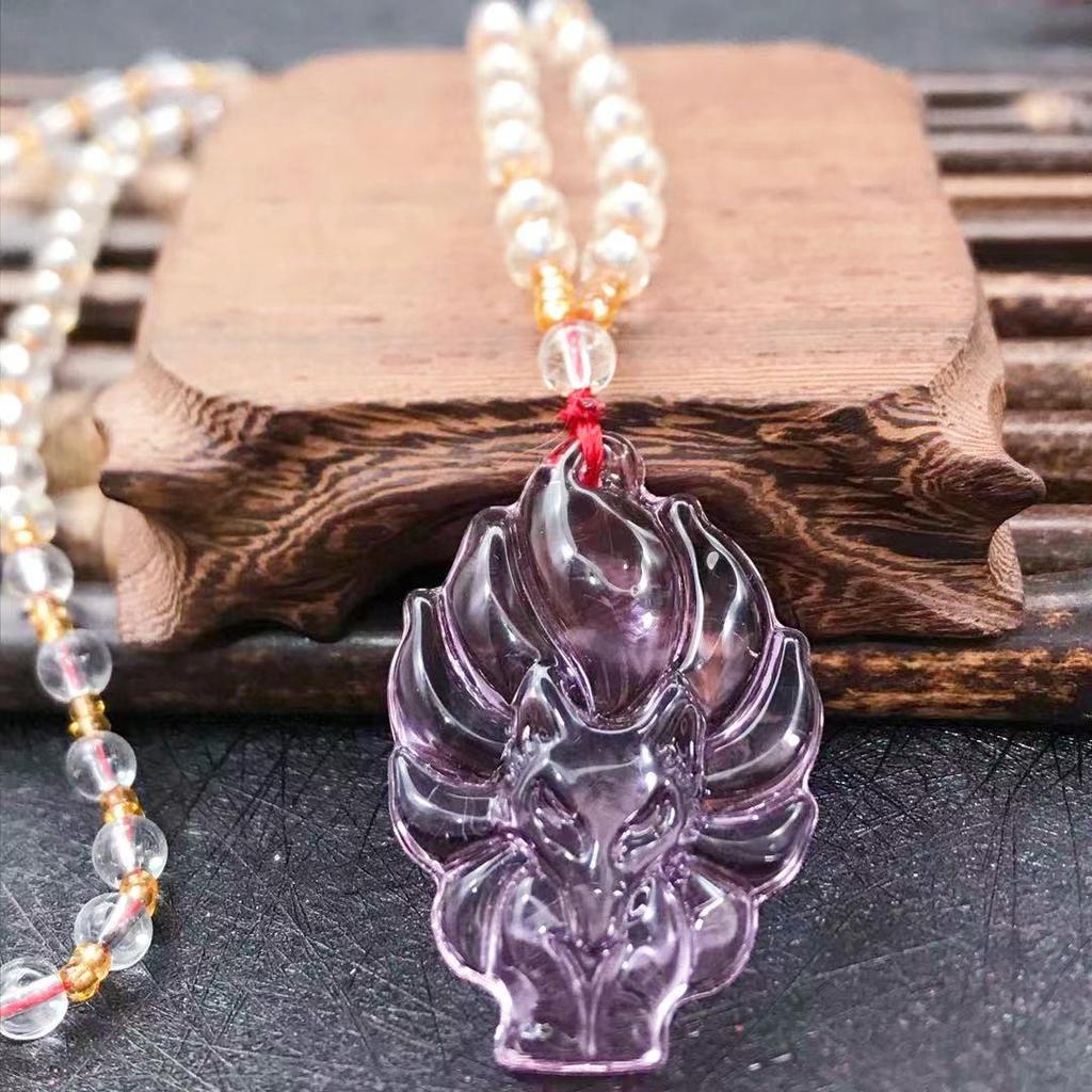 Obsidian Nine-Tailed Fox Pendant Necklace for Men and Women