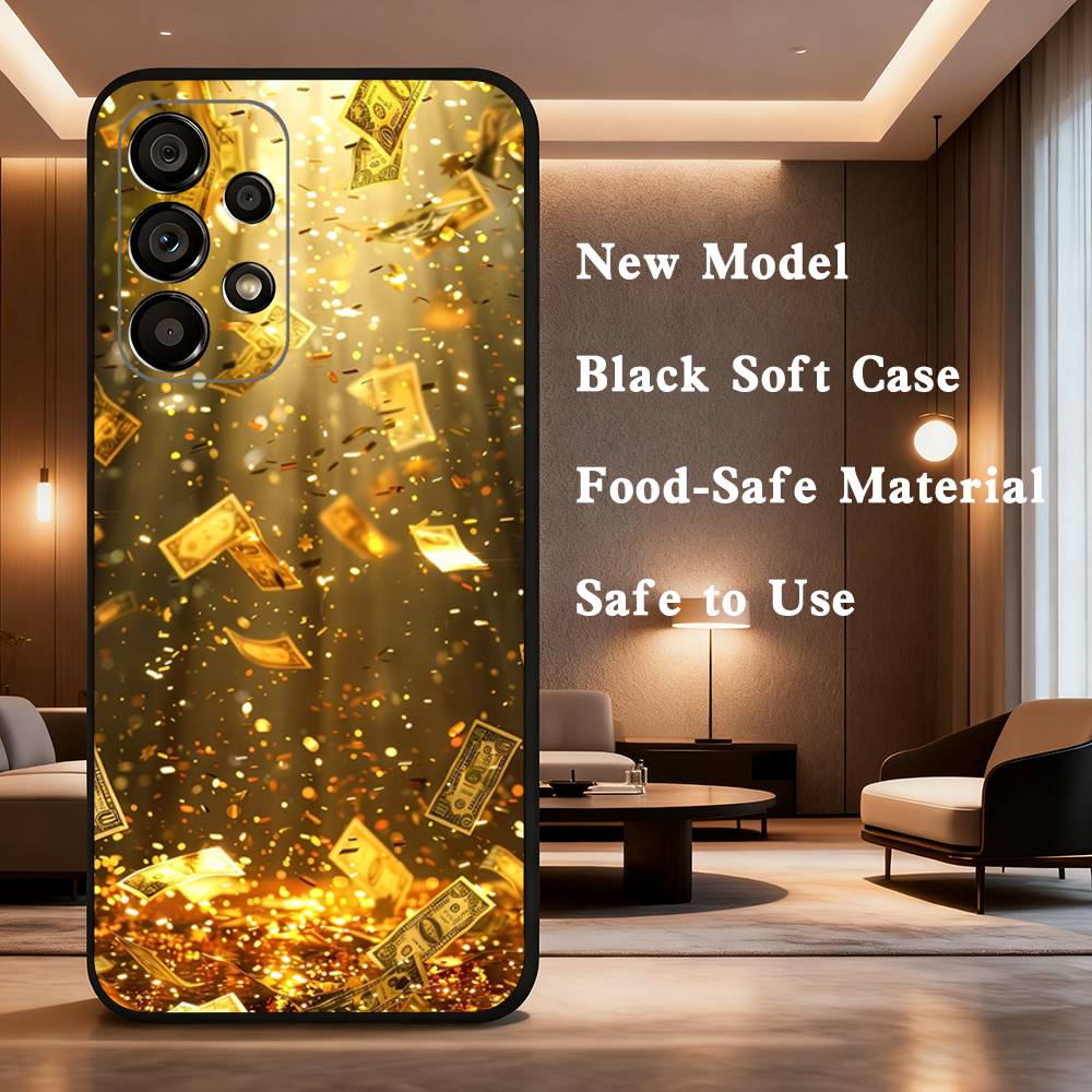 

Wealth Art Dazzling Gold Phone For Samsung Galaxy A53,31,52,72,41,22,73,32,71,Note,J7,8,9,5G Soft Black Silicone Case SamsungA51