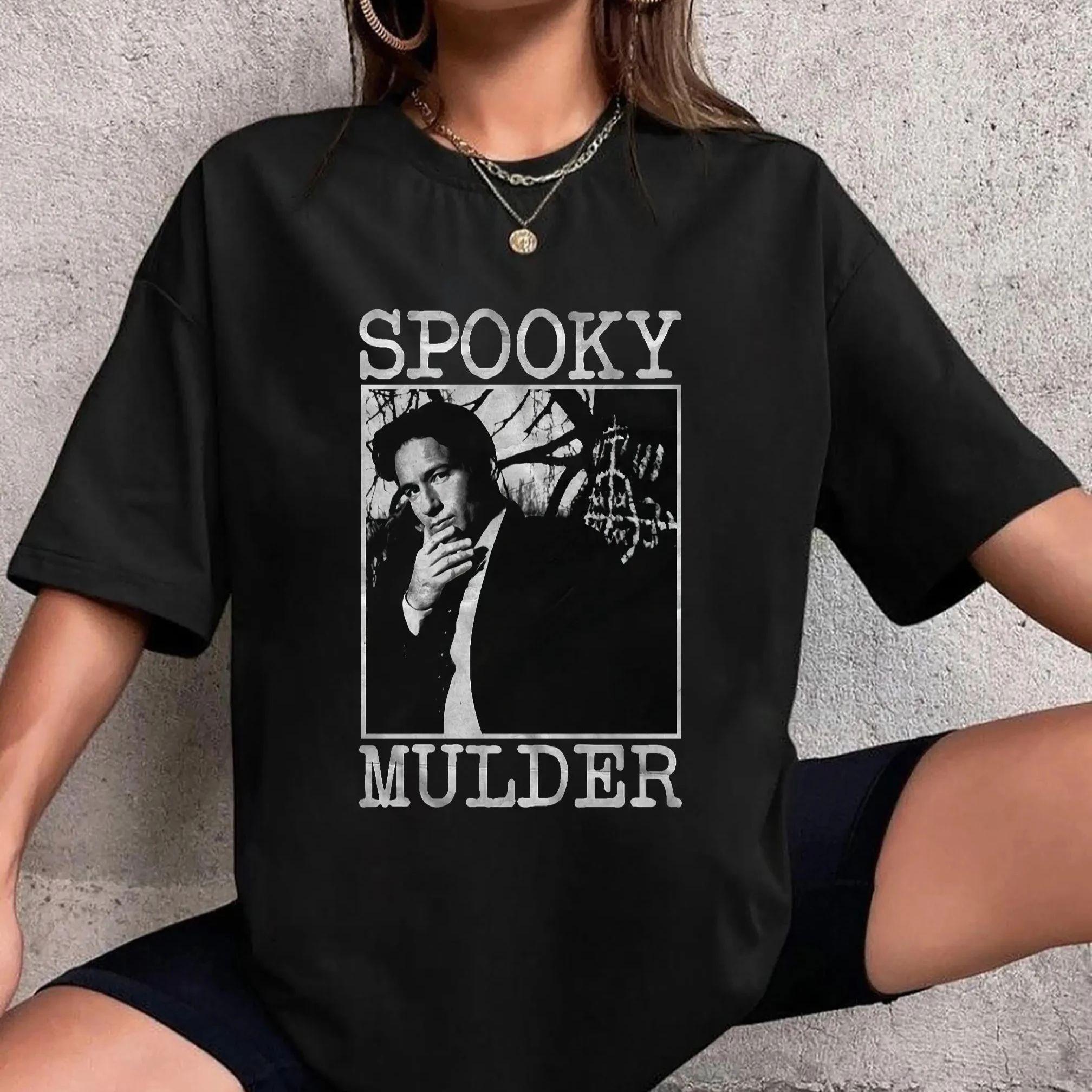 

Mudd SPOOKY Retro Printed Suspense American TV Series Style Movie Theme Womens Loose Short sleeved Tshirt from XFiles S