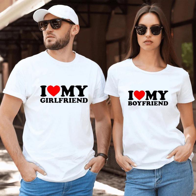 

Love Couple Short-Sleeve T-Shirt 2025: I Love My Boyfriend/Girlfriend Design 5XL
