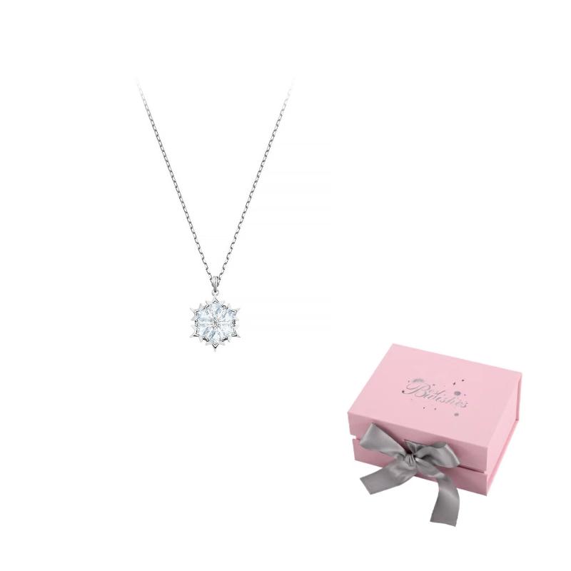 Swarovski Rhodium plated Necklaces Womens Silver F-Pink bow gift box