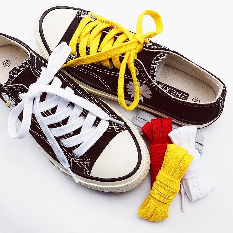 2Pair Flat Cotton Shoelaces Wide Sneaker Replacement Shoe Laces Classic Colored Shoelaces 80/100/120/140/160cm Unisex Shoestring